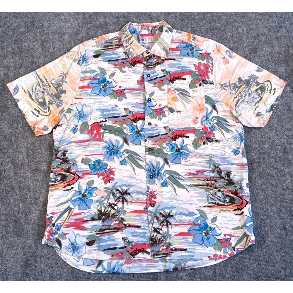 Tommy Bahama Mens Large Tropical Scenic‎ Palm Tree Floral Button Up Shirt